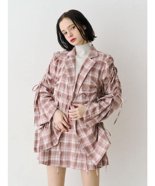 ギャザーリボンジャケットミニワンピース【セットアップ対応】