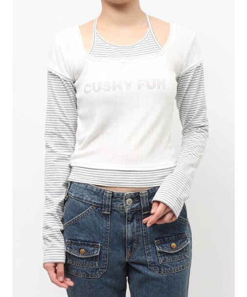 レイヤードライクホルターネックトップス