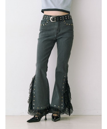 レースドッキングスタッズフレアデニム