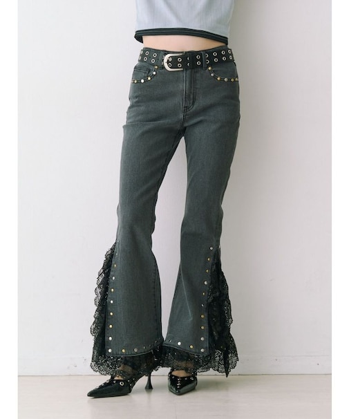 レースドッキングスタッズフレアデニム