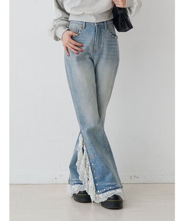 レースドッキングスタッズフレアデニム
