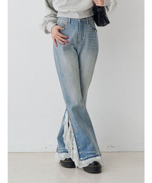レースドッキングスタッズフレアデニム