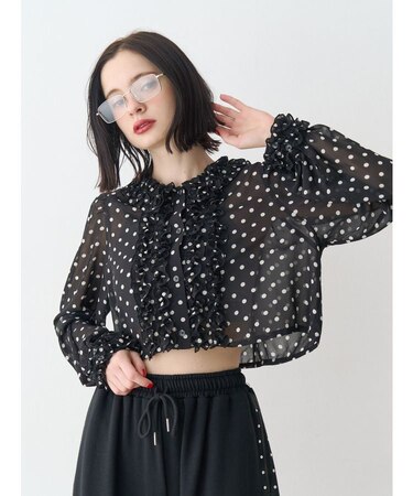 シアーフリルショートブラウス