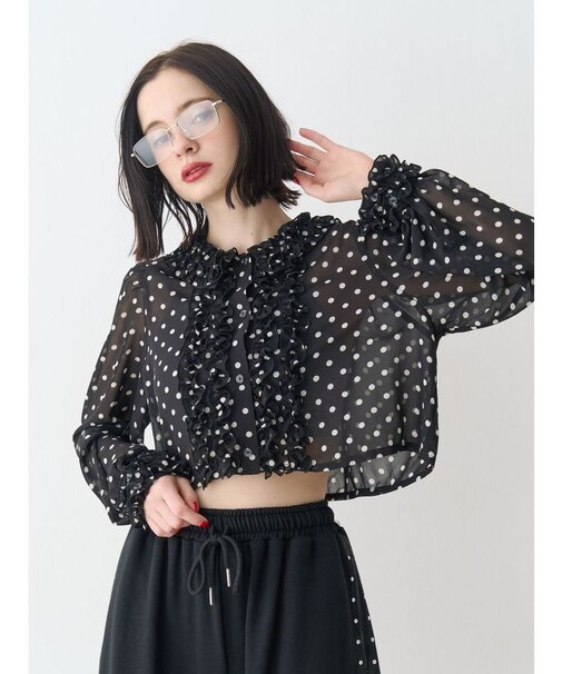 シアーフリルショートブラウス