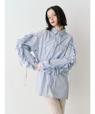 ショルダーフリルリボンタイBIGシャツ