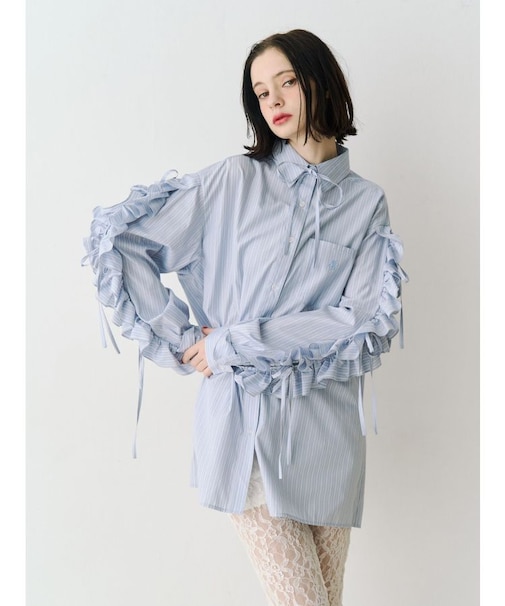 ショルダーフリルリボンタイBIGシャツ