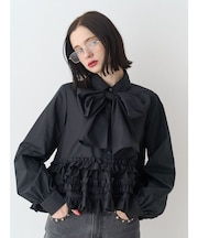 リボンタイフリルショートシャツ