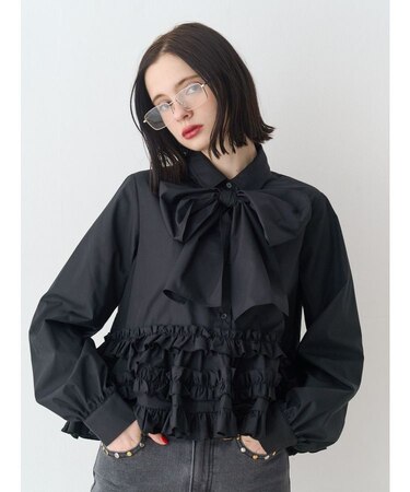 リボンタイフリルショートシャツ