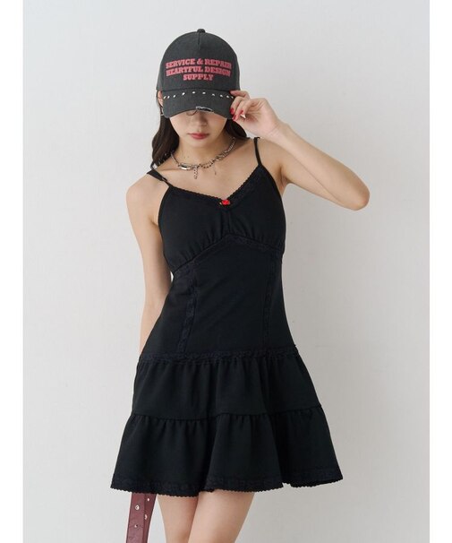 レースドッキングスウェットキャミワンピース