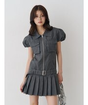 ミリタリープリーツミニワンピース