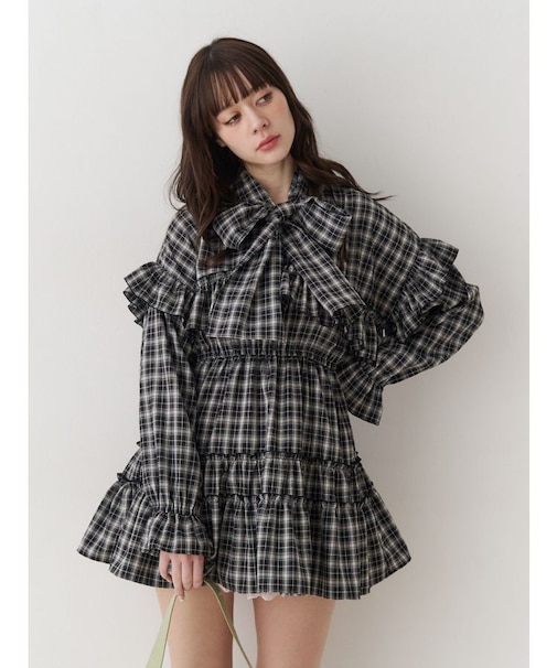 フリルショルダーミニワンピース