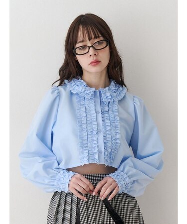 フリルカラーショートブラウス