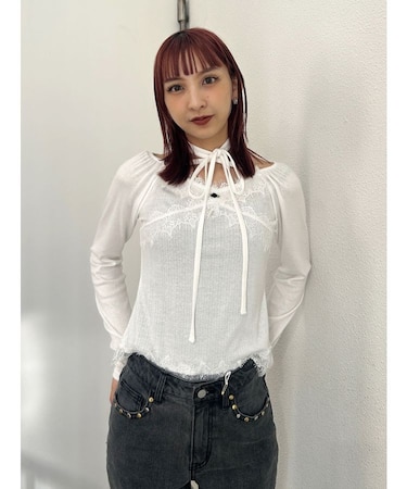 レースドッキングカットトップス