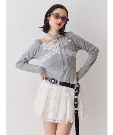 レースドッキングカットトップス