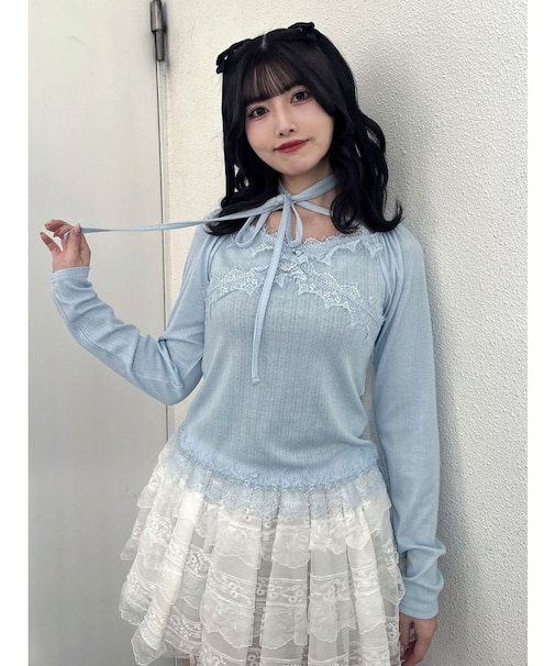 レースドッキングカットトップス