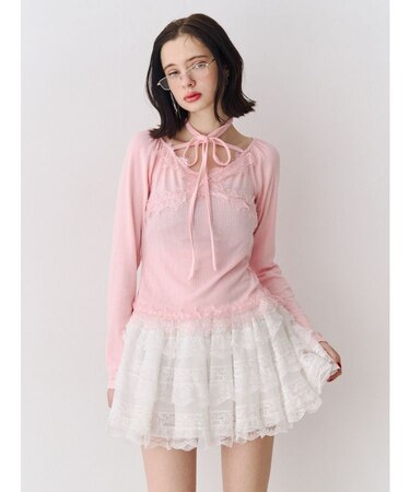 レースドッキングカットトップス