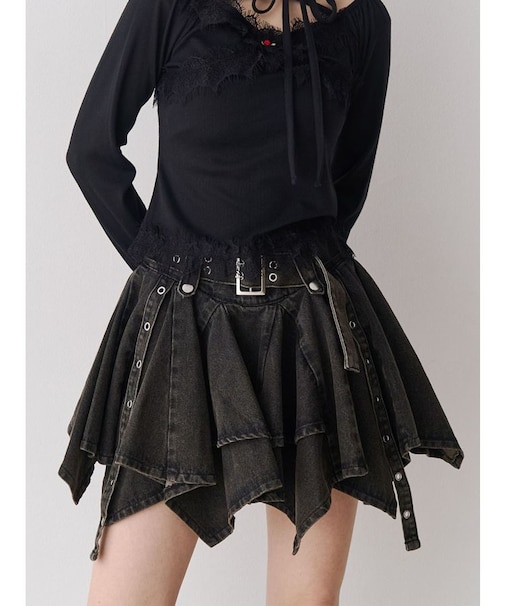 アシメヘムデニムミニスカート