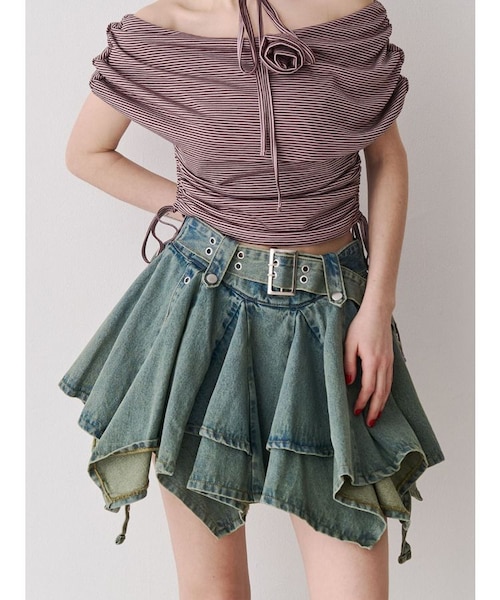 アシメヘムデニムミニスカート｜ジュエティの通販｜&mall（アンド