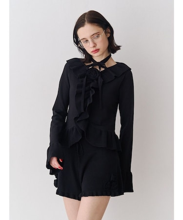 ラッフルフリルコサージュニット