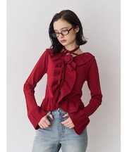 ラッフルフリルコサージュニット