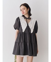 ビッグカラーフレアミニワンピース