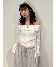 オフショルギャザーカットソー
