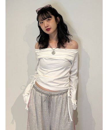 オフショルギャザーカットソー