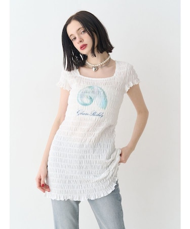 シャーリングミニワンピース