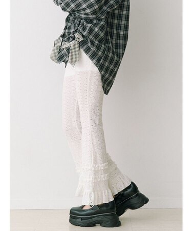 レースフリルフィットフレアパンツ