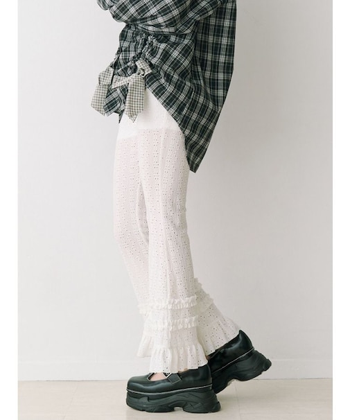 レースフリルフィットフレアパンツ