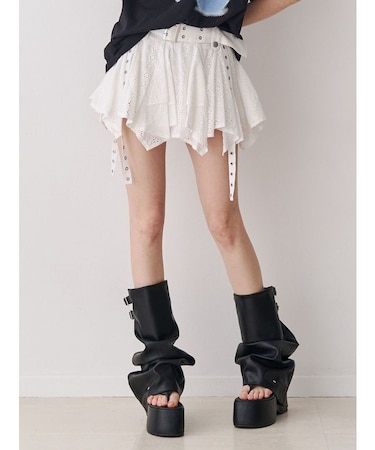 コットンレースアシメフレアミニスカート