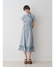 アシメギャザーシャツワンピース