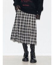ベルトチェックプリーツロングスカート