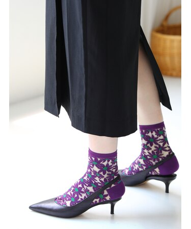 シースルー花柄ショートソックス