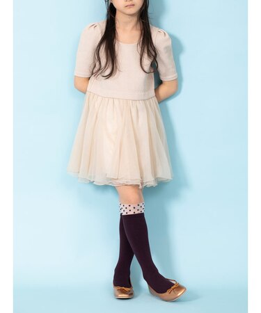 キッズ 履口チュールドット柄ハイソックス19～21cm