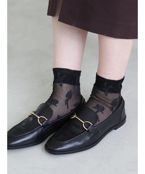 シアーワントーン花柄ショートソックス