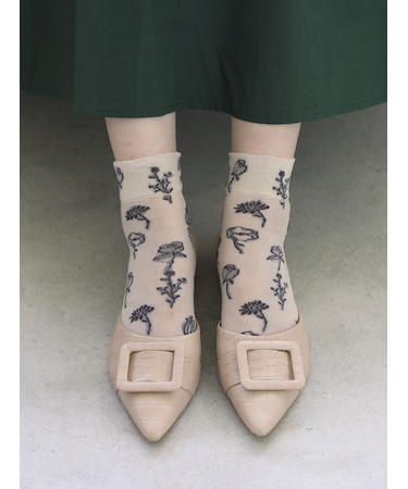 シアーワントーン花柄ショートソックス