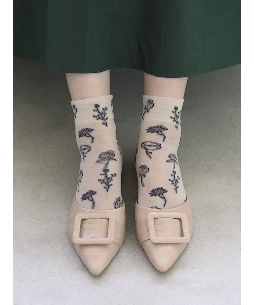 シアーワントーン花柄ショートソックス