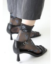 シアーワントーン花柄ショートソックス
