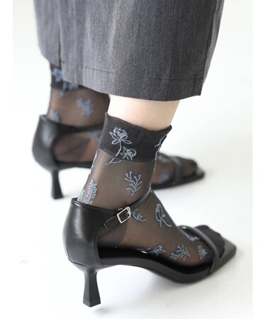 シアーワントーン花柄ショートソックス