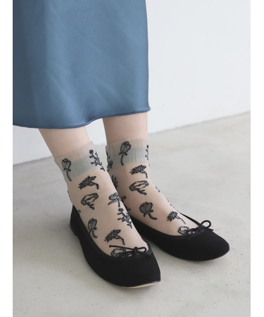 シアーワントーン花柄ショートソックス