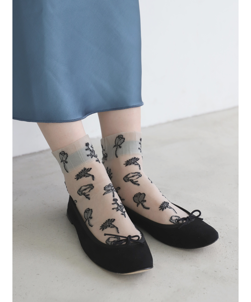 シアーワントーン花柄ショートソックス