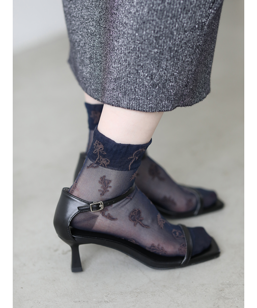 シアーワントーン花柄ショートソックス