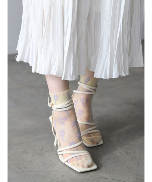 シアーワントーン花柄ショートソックス
