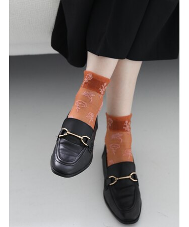シアーワントーン花柄ショートソックス