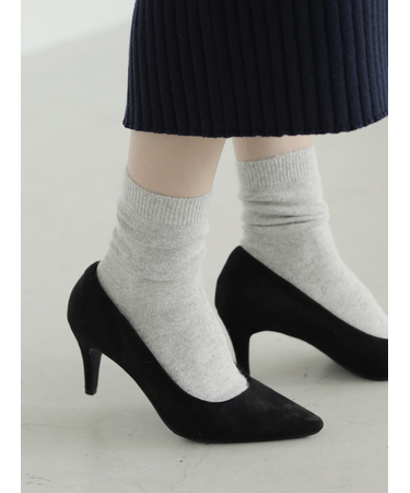 毛混無地ソックス