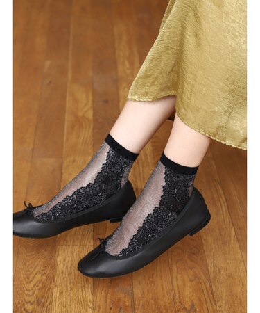 チュールフラワーサイドレースショートソックス