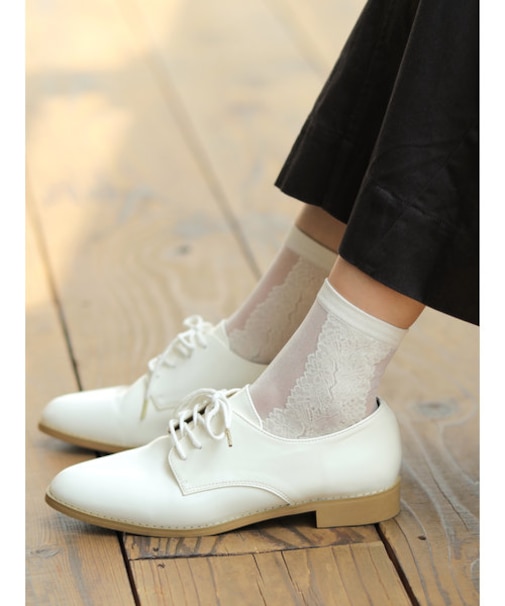 チュールフラワーサイドレースショートソックス