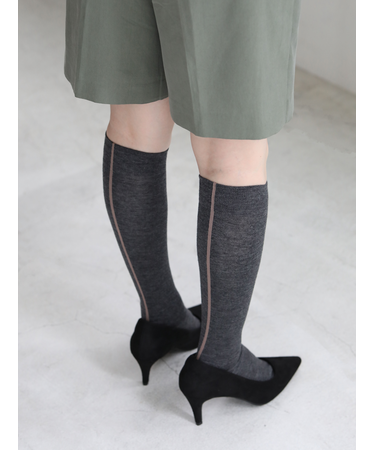 毛混バックシームハイソックス