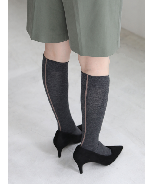 毛混バックシームハイソックス